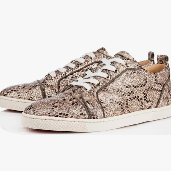 Christian Louboutin Shoes - Christian Louboutin Snake Print Sneakers - Brown and White